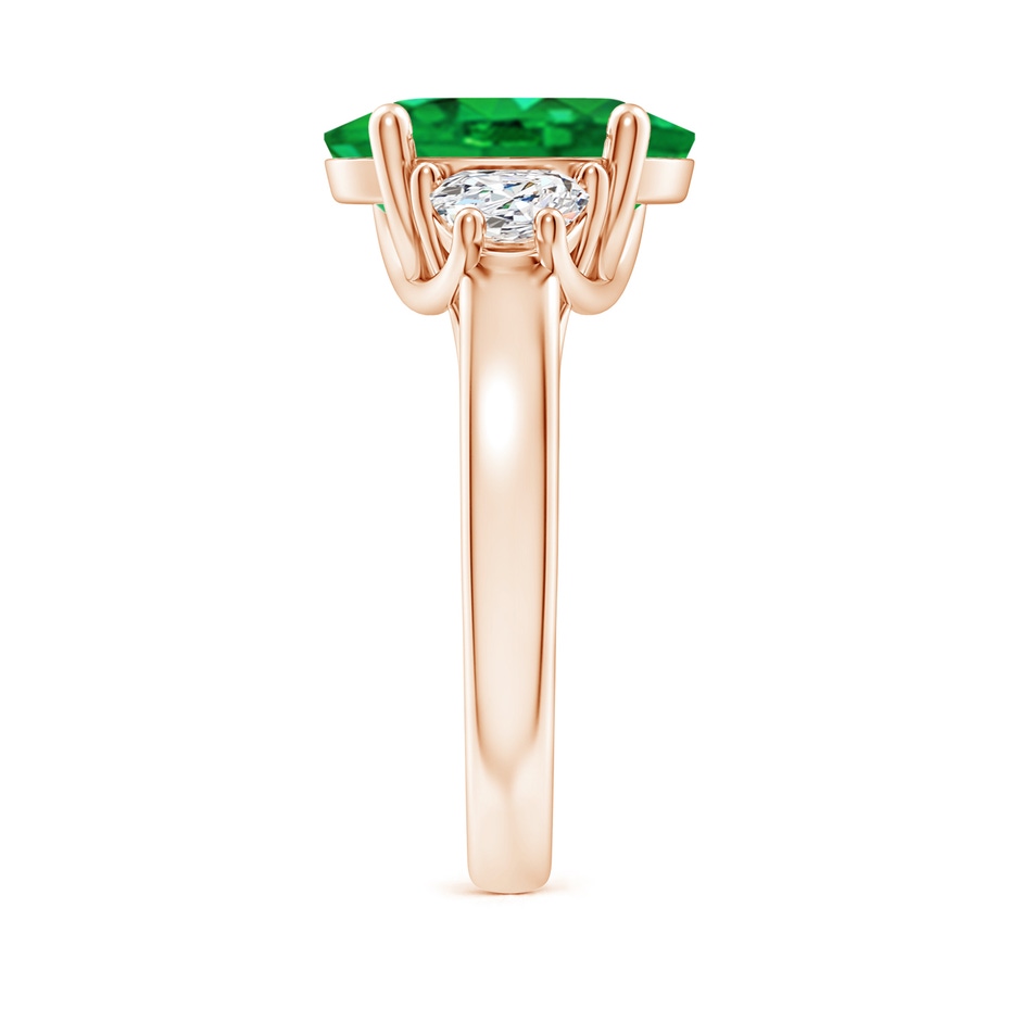 12x10mm AAA Three Stone Oval Emerald and Half Moon Diamond Ring in Rose Gold side 299