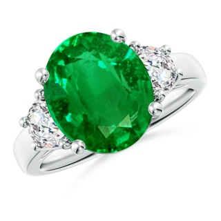 12x10mm AAAA Three Stone Oval Emerald and Half Moon Diamond Ring in P950 Platinum