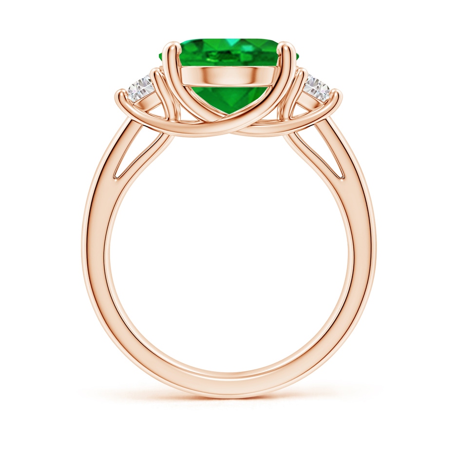 12x10mm AAAA Three Stone Oval Emerald and Half Moon Diamond Ring in Rose Gold side 199