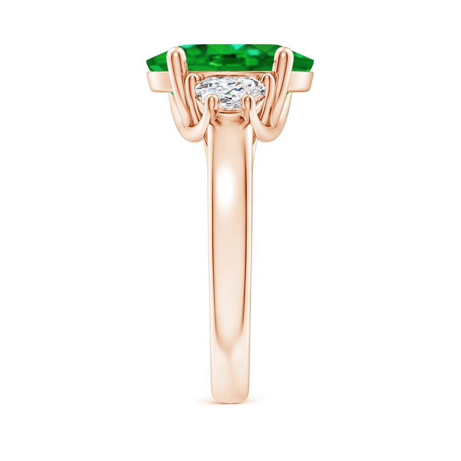 12x10mm AAAA Three Stone Oval Emerald and Half Moon Diamond Ring in Rose Gold side 299