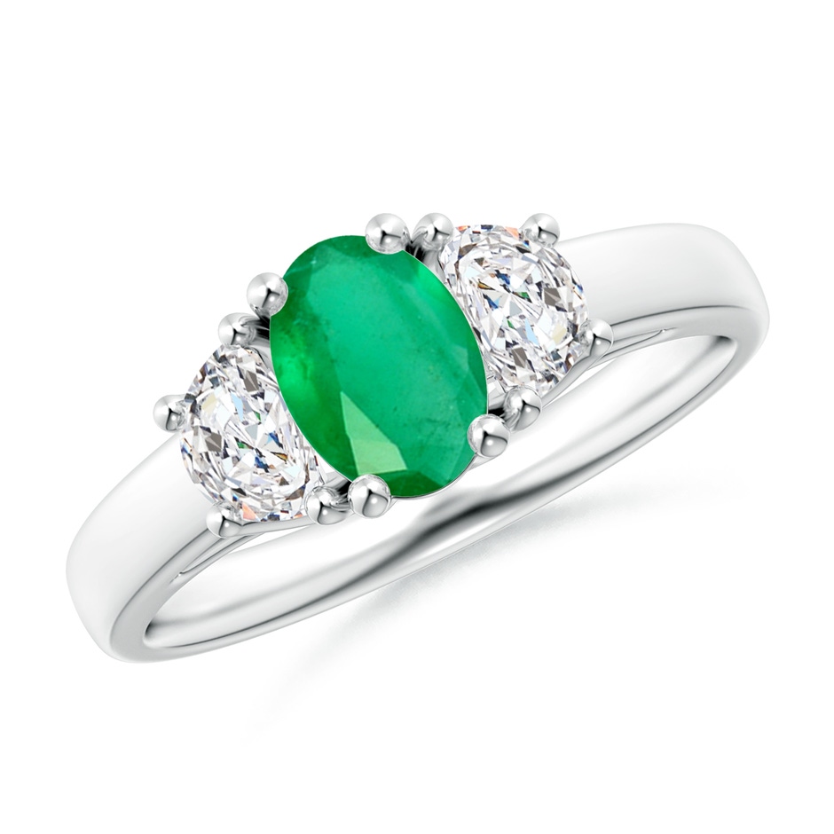 7x5mm A Three Stone Oval Emerald and Half Moon Diamond Ring in P950 Platinum 