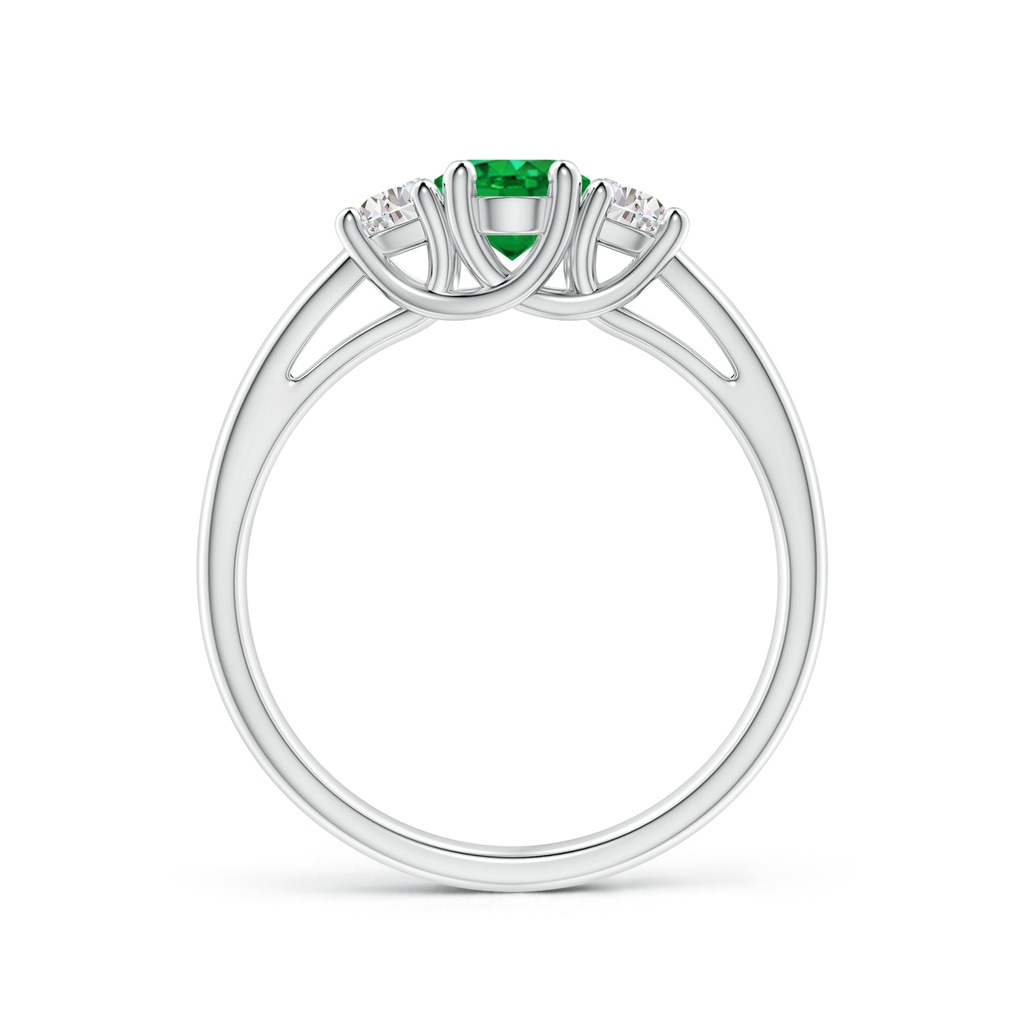 7x5mm AAA Three Stone Oval Emerald and Half Moon Diamond Ring in White Gold - side 199
