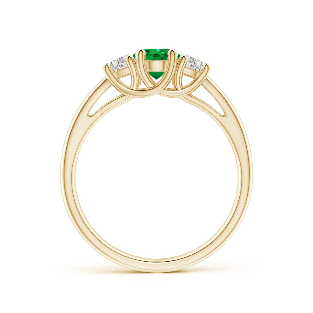 7x5mm AAA Three Stone Oval Emerald and Half Moon Diamond Ring in Yellow Gold - side 199