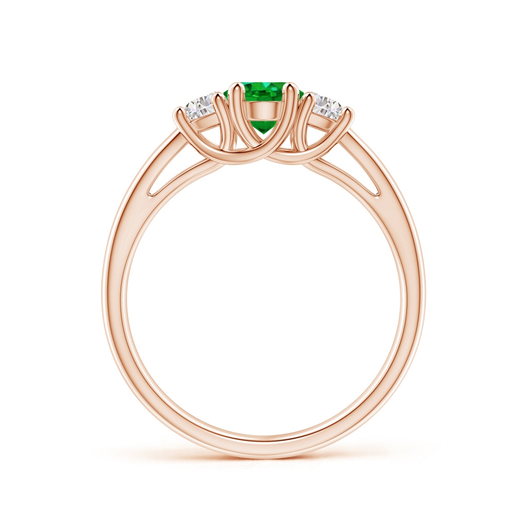 7x5mm AAAA Three Stone Oval Emerald and Half Moon Diamond Ring in Rose Gold Side 199
