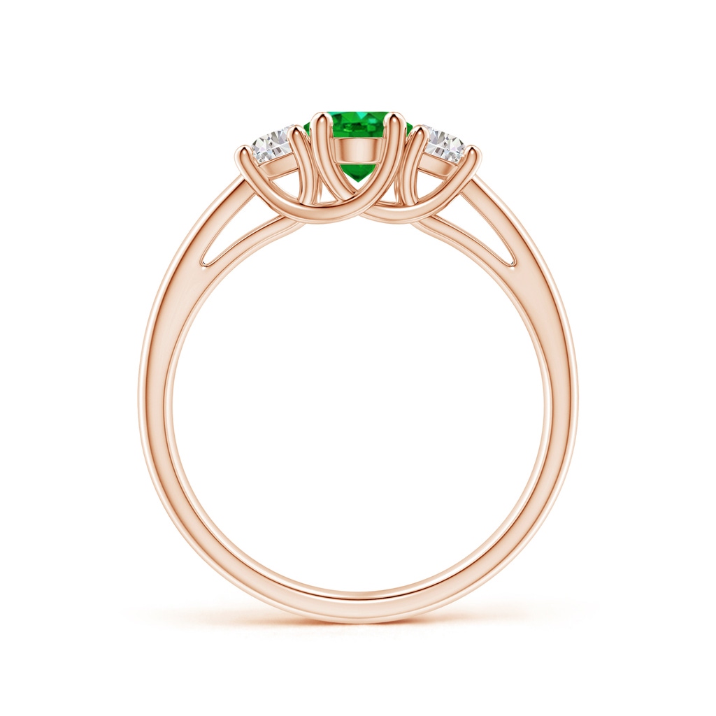 7x5mm AAAA Three Stone Oval Emerald and Half Moon Diamond Ring in Rose Gold - side 199