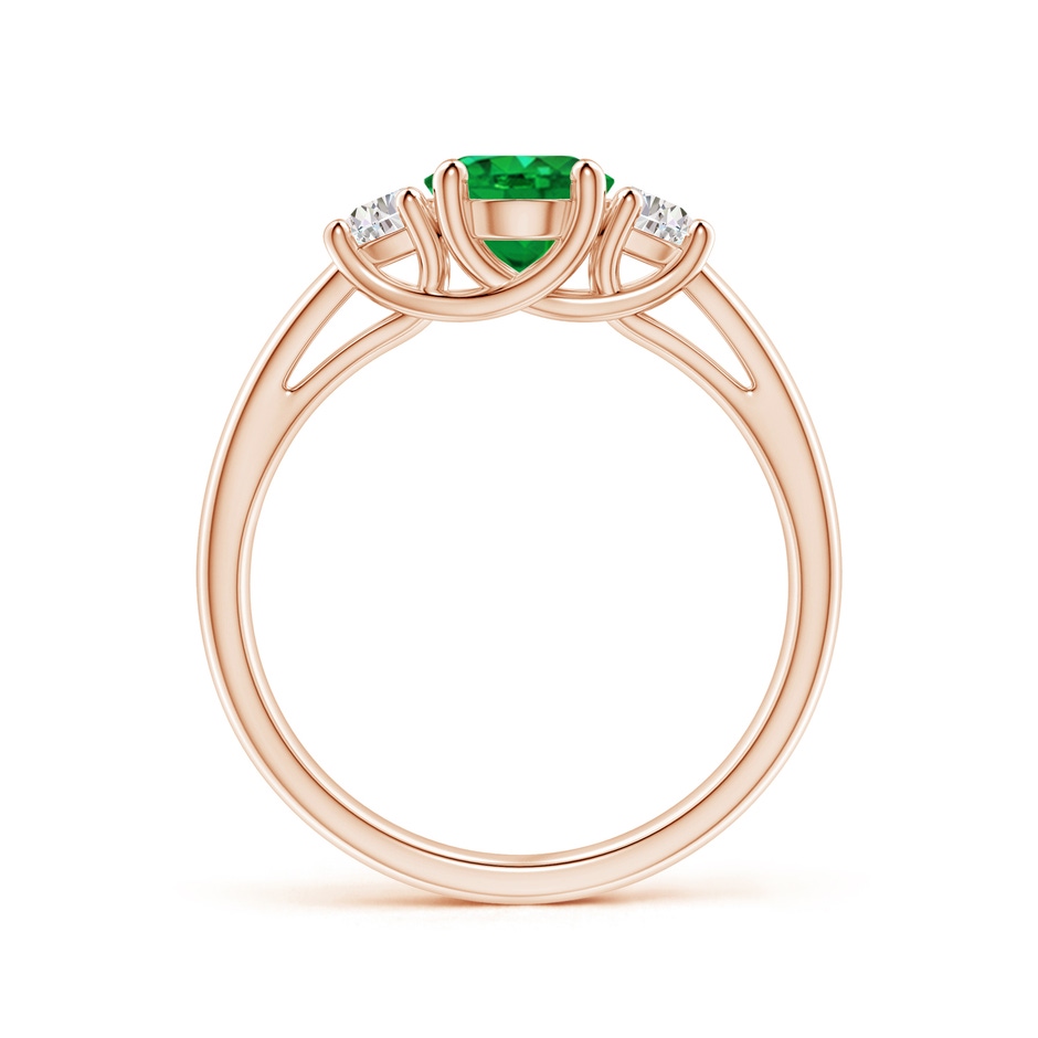 8x6mm AAA Three Stone Oval Emerald and Half Moon Diamond Ring in Rose Gold side 199