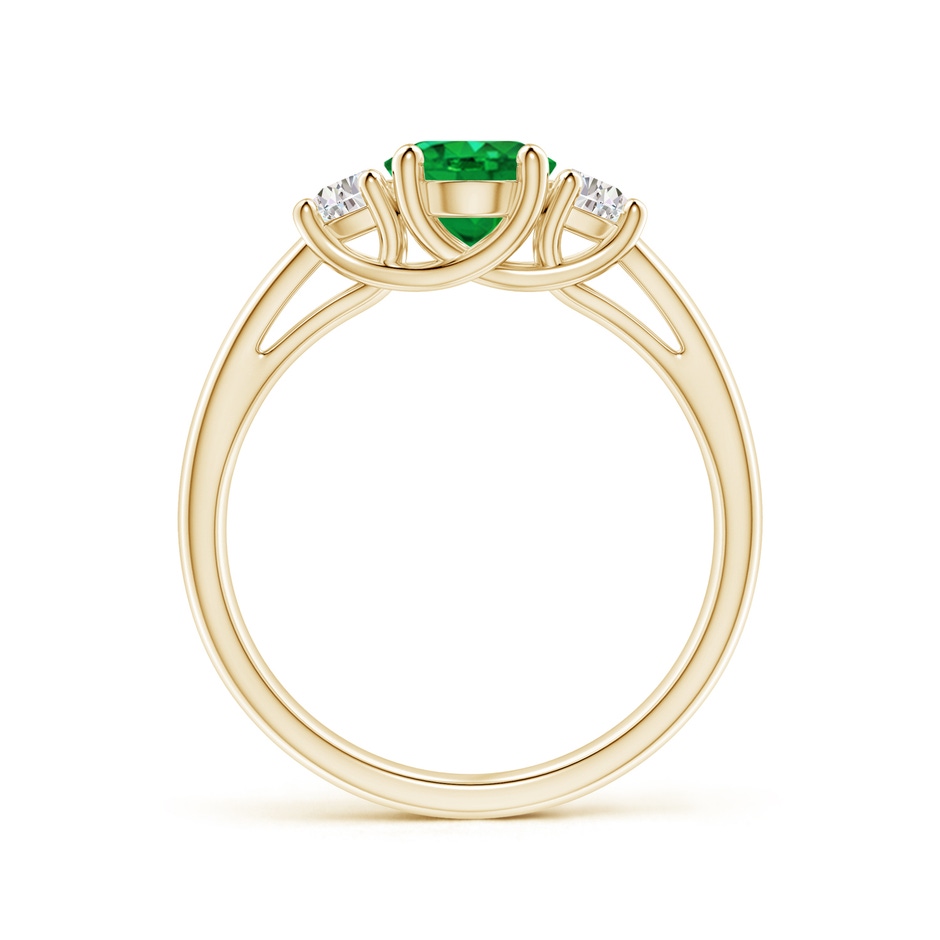 8x6mm AAA Three Stone Oval Emerald and Half Moon Diamond Ring in Yellow Gold side 199