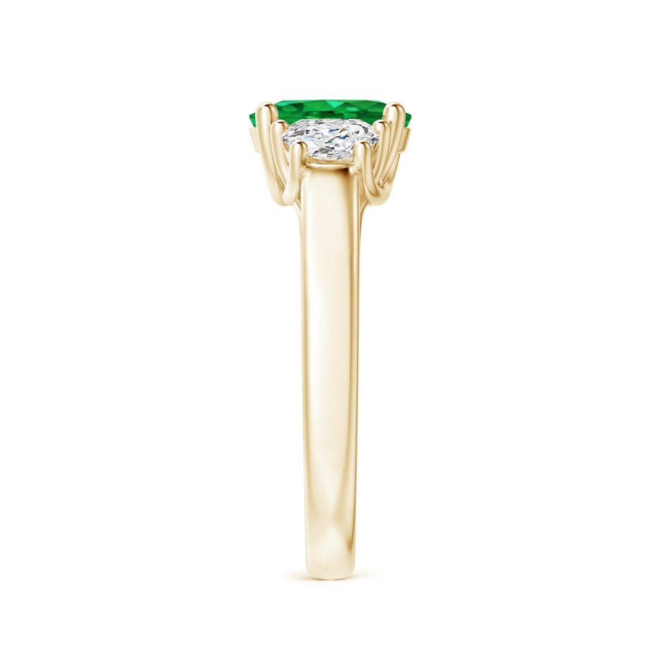 8x6mm AAA Three Stone Oval Emerald and Half Moon Diamond Ring in Yellow Gold side 299