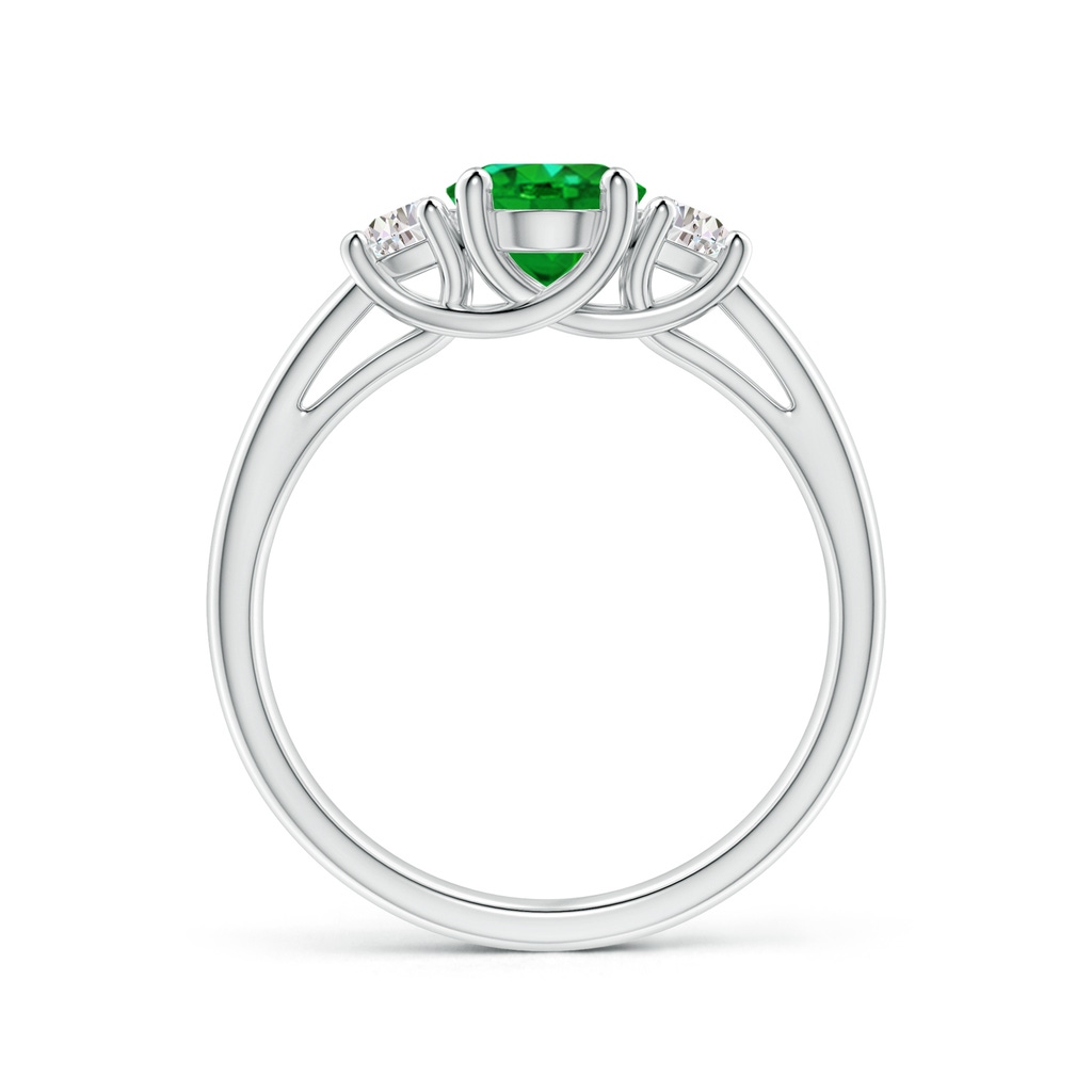 8x6mm AAAA Three Stone Oval Emerald and Half Moon Diamond Ring in P950 Platinum Side 199