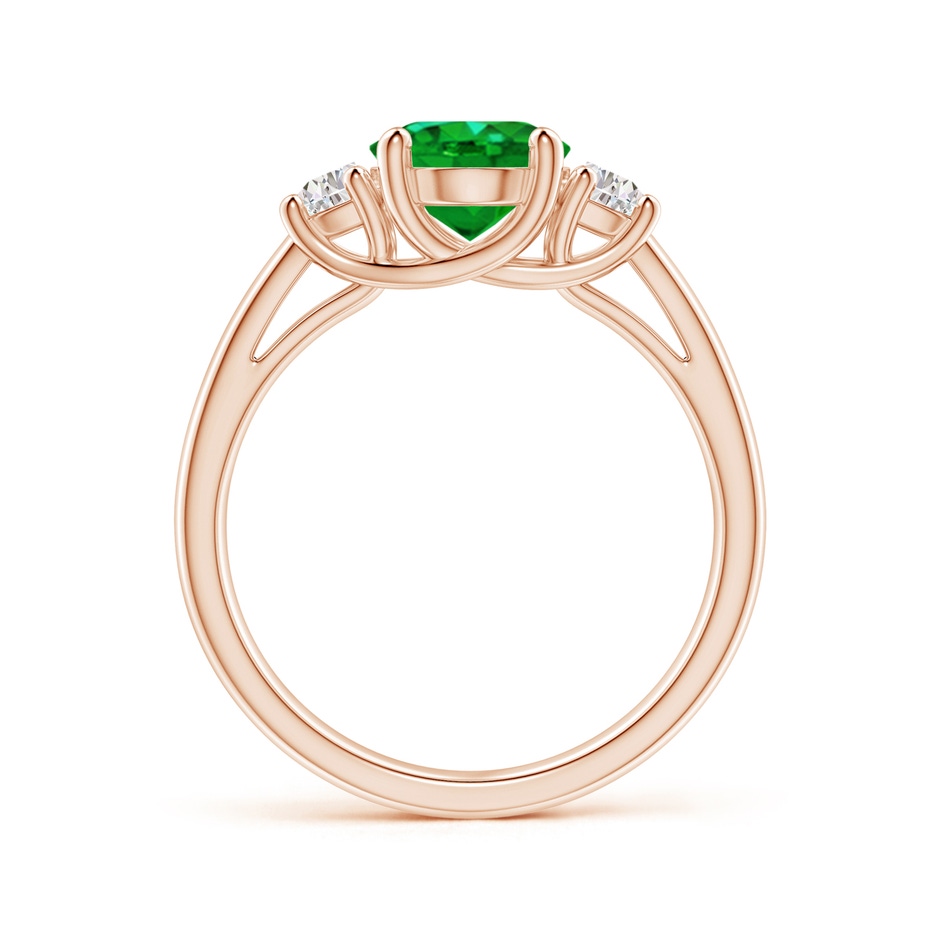 9x7mm AAAA Three Stone Oval Emerald and Half Moon Diamond Ring in Rose Gold side 199