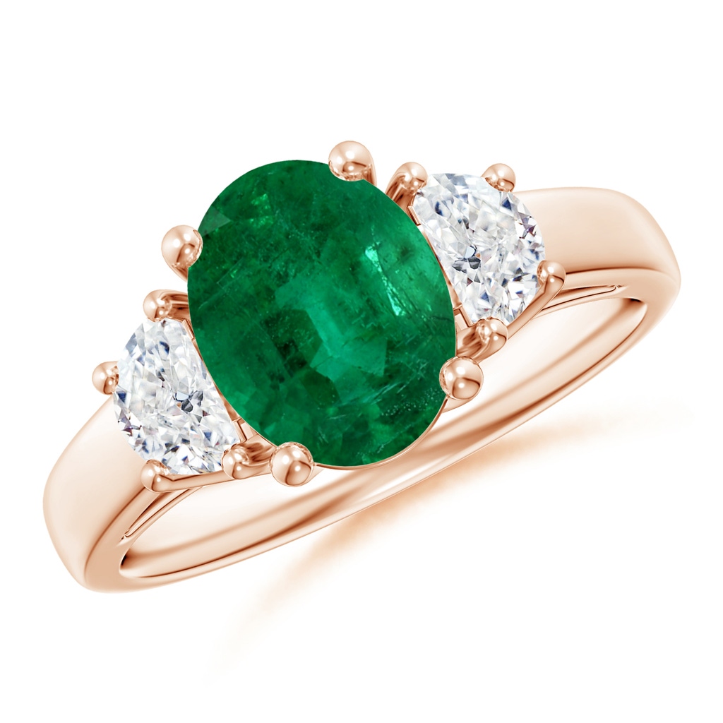 9.10x7.07x4.48mm AA GIA Certified Oval Emerald Ring with Half Moon Diamonds in Rose Gold