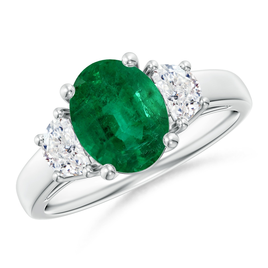 9.10x7.07x4.48mm AA GIA Certified Oval Emerald Ring with Half Moon Diamonds in White Gold 