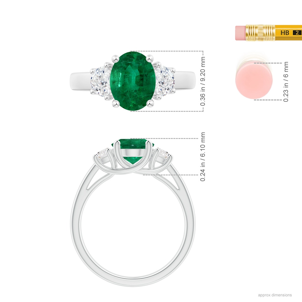 9.10x7.07x4.48mm AA GIA Certified Oval Emerald Ring with Half Moon Diamonds in White Gold ruler