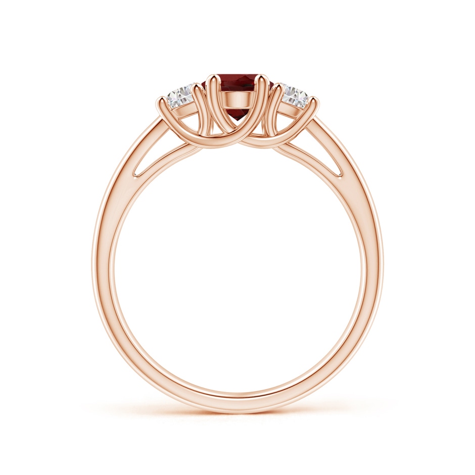 7x5mm AAAA Three Stone Oval Garnet and Half Moon Diamond Ring in Rose Gold side-1