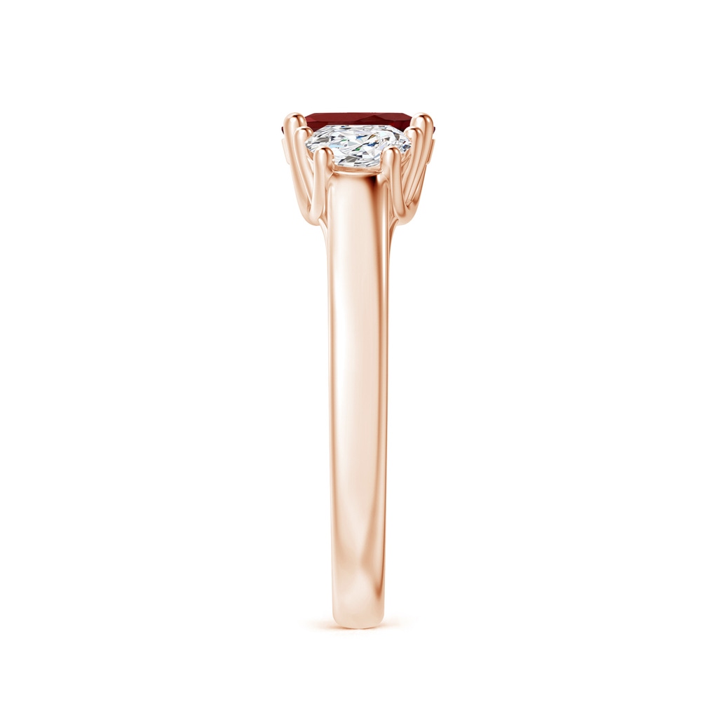 7x5mm AAAA Three Stone Oval Garnet and Half Moon Diamond Ring in Rose Gold Side-2