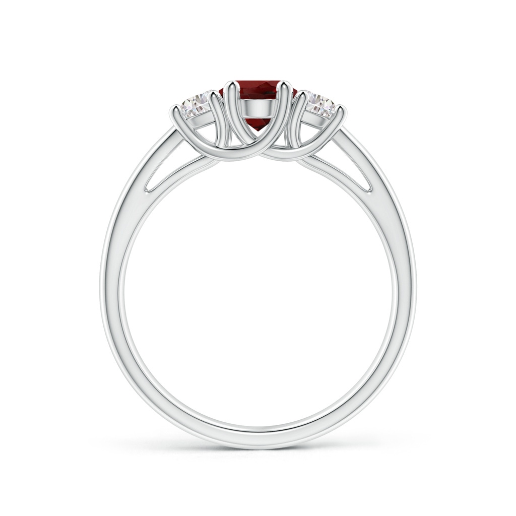 7x5mm AAAA Three Stone Oval Garnet and Half Moon Diamond Ring in White Gold - side_1