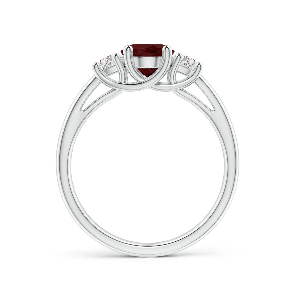 8x6mm AAA Three Stone Oval Garnet and Half Moon Diamond Ring in White Gold - side_1