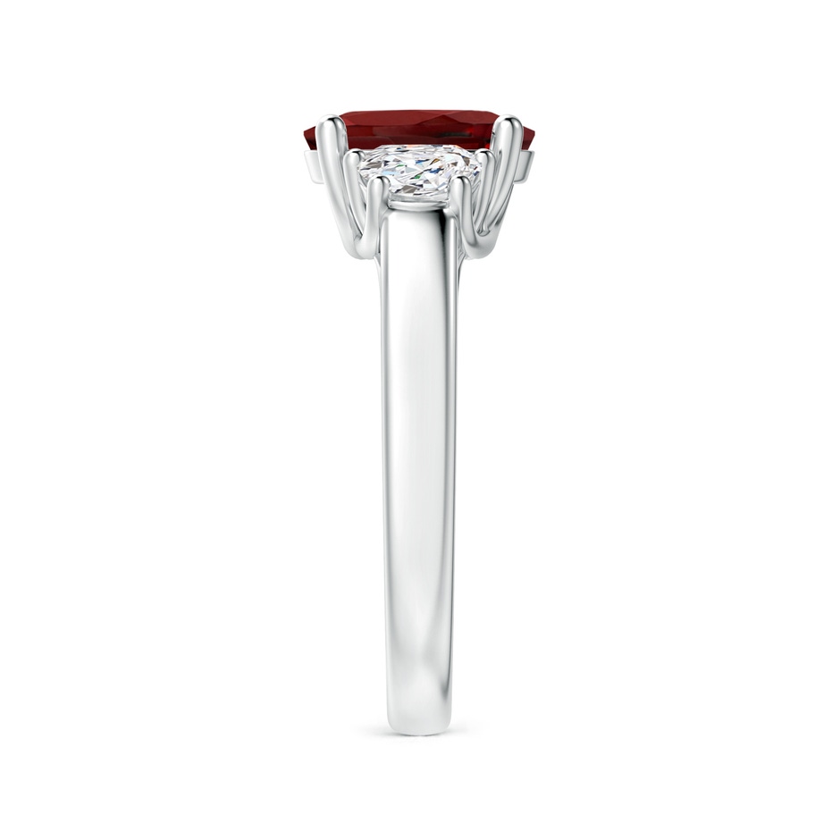 9x7mm AAAA Three Stone Oval Garnet and Half Moon Diamond Ring in P950 Platinum side-2