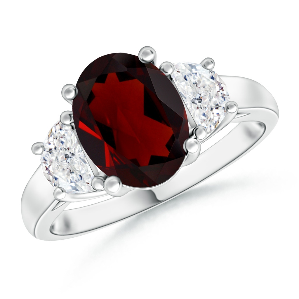 12.1x9.02x4.53mm AAAA GIA Certified Oval Garnet Ring with Half Moon Diamonds in 18K White Gold