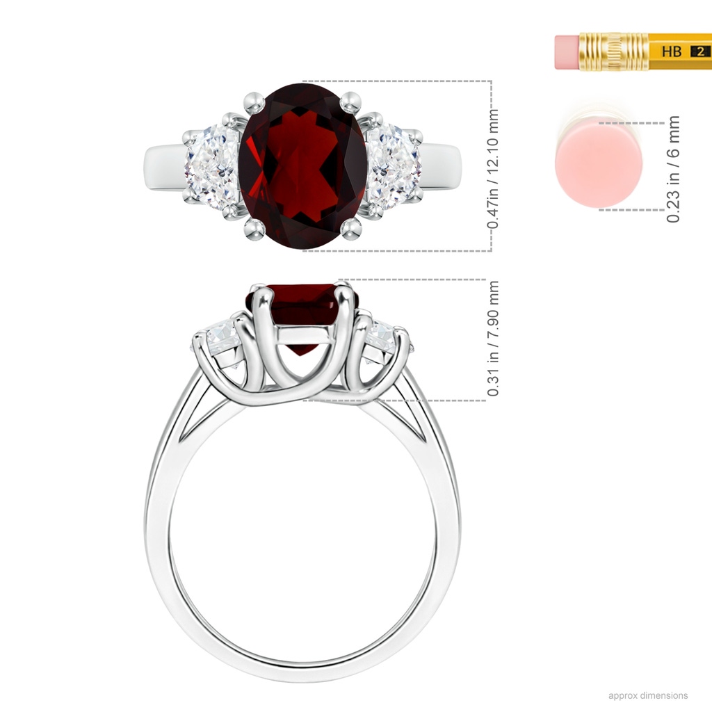12.1x9.02x4.53mm AAAA GIA Certified Oval Garnet Ring with Half Moon Diamonds in 18K White Gold ruler