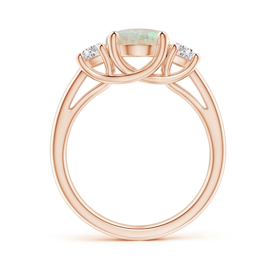 10x8mm AAA Three Stone Oval Opal and Half Moon Diamond Ring in Rose Gold side-1