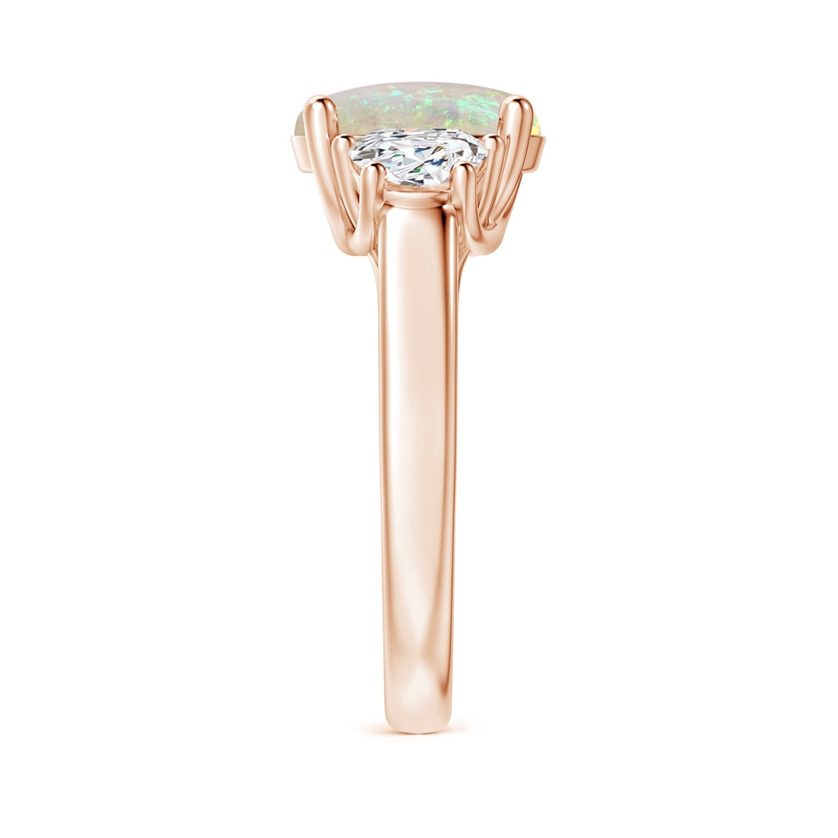 10x8mm AAA Three Stone Oval Opal and Half Moon Diamond Ring in Rose Gold side-2
