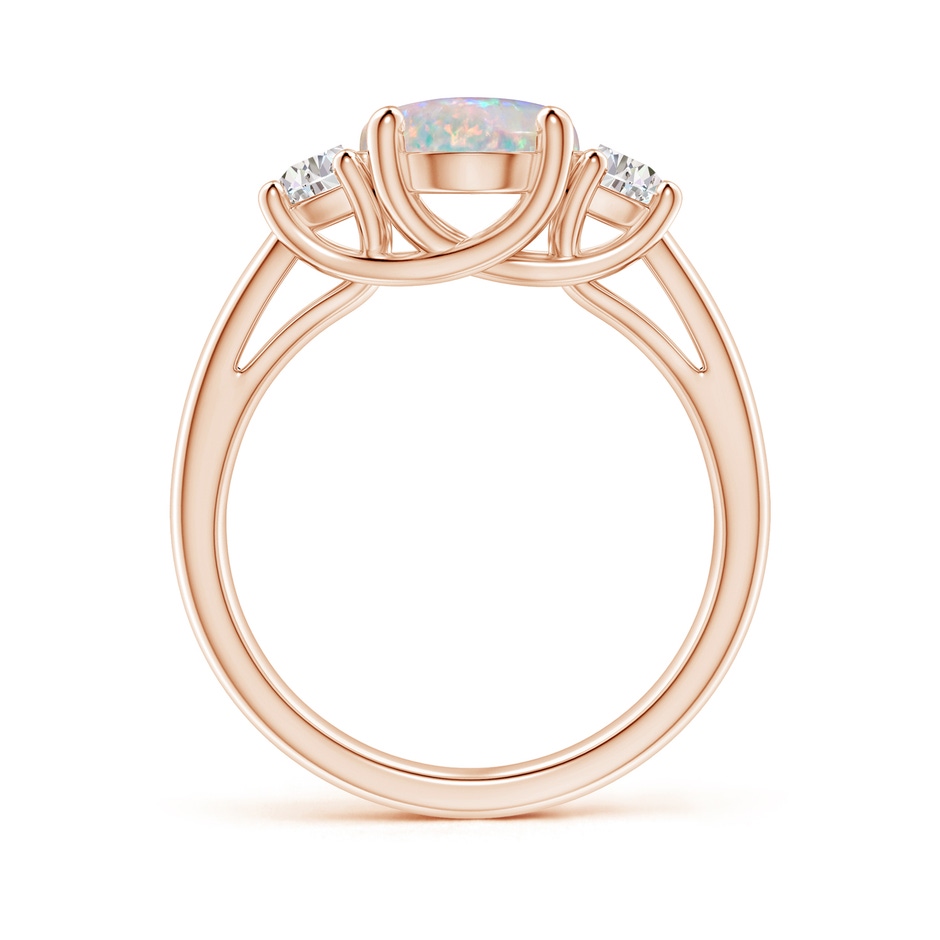 10x8mm AAAA Three Stone Oval Opal and Half Moon Diamond Ring in Rose Gold side-1