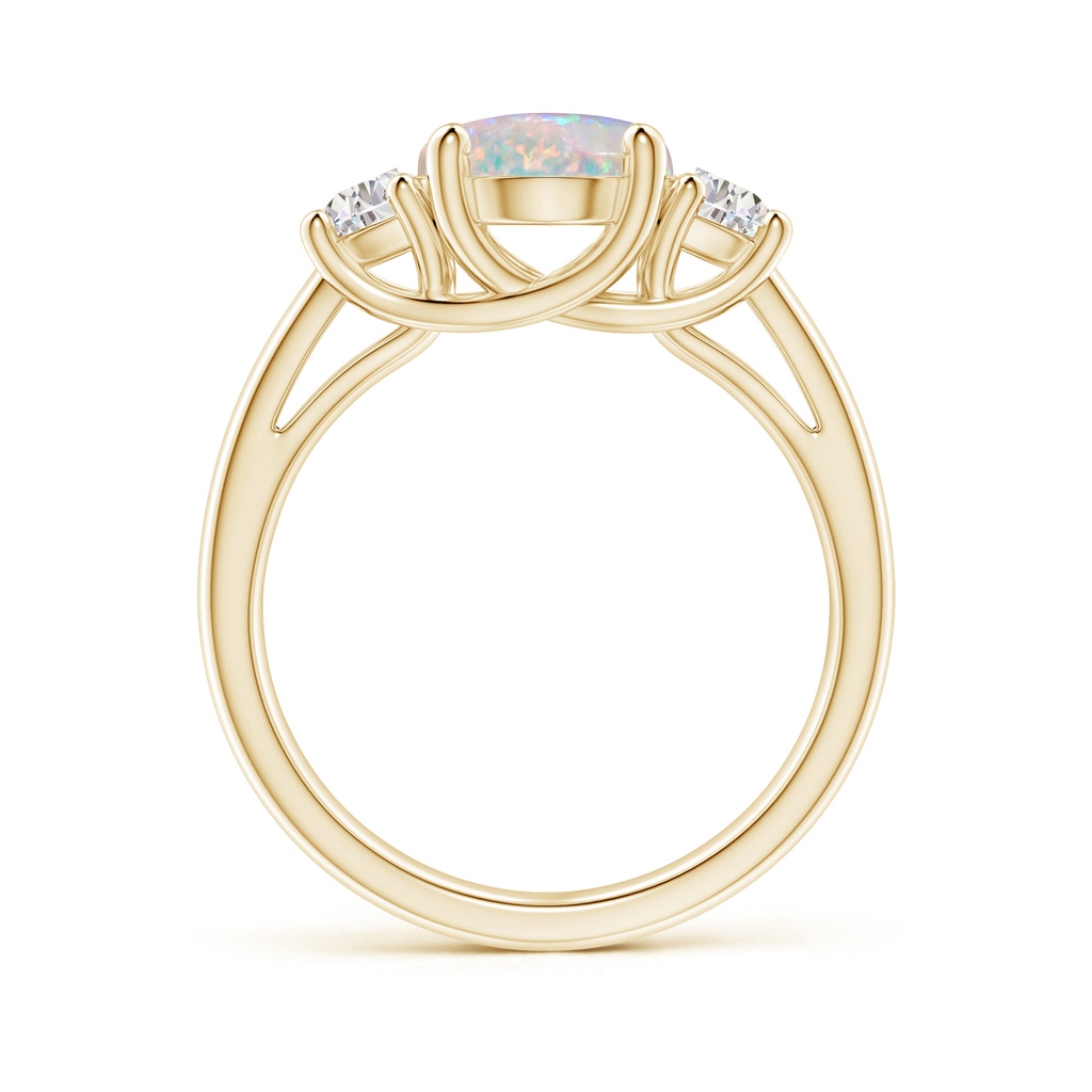 10x8mm AAAA Three Stone Oval Opal and Half Moon Diamond Ring in Yellow Gold Side-1
