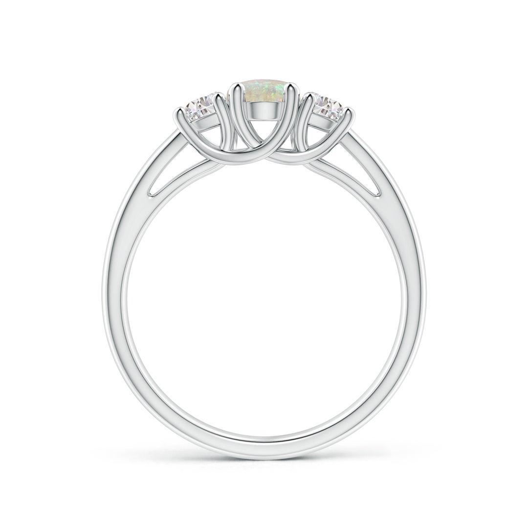 7x5mm AAA Three Stone Oval Opal and Half Moon Diamond Ring in White Gold - side 3