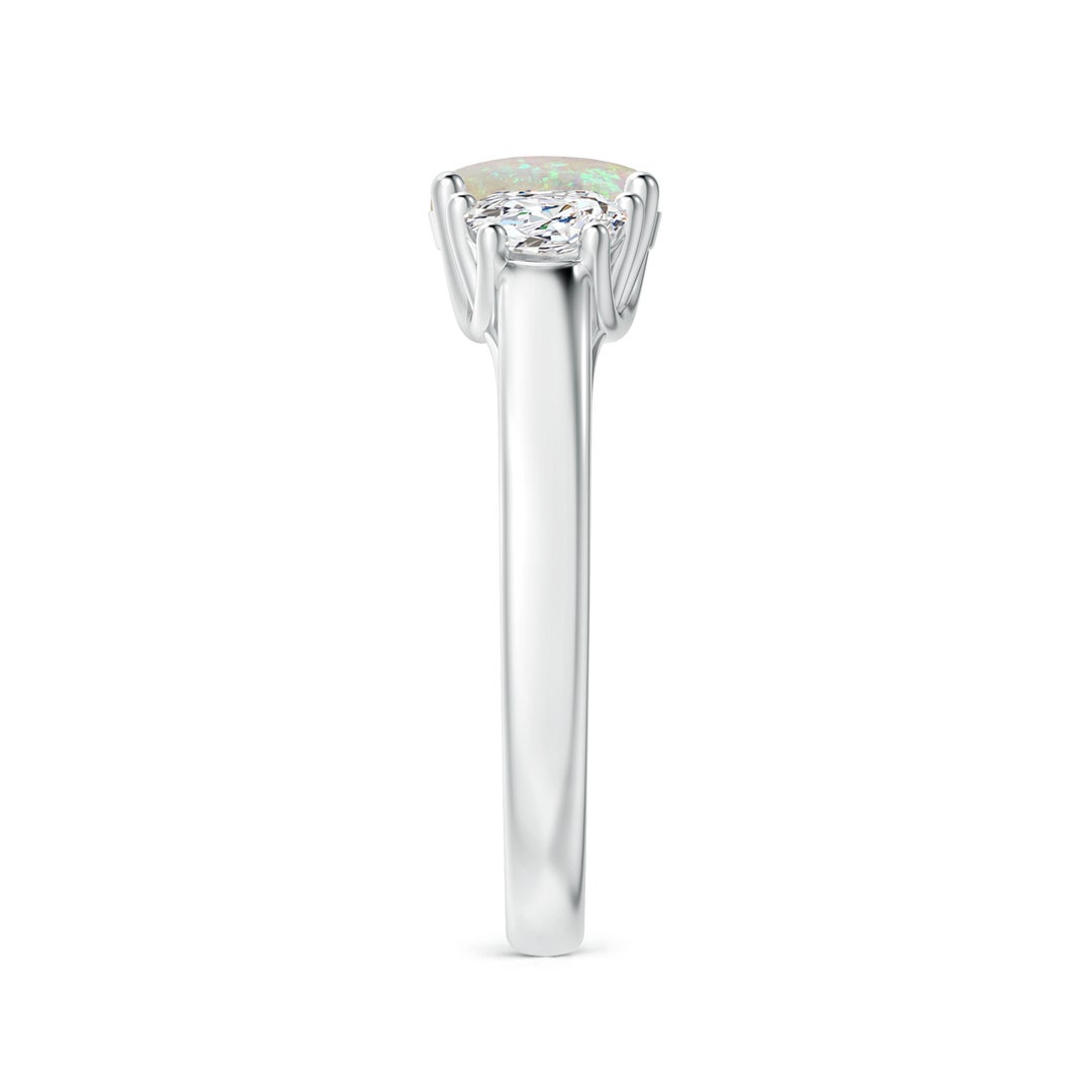 7x5mm AAA Three Stone Oval Opal and Half Moon Diamond Ring in White Gold - side 5
