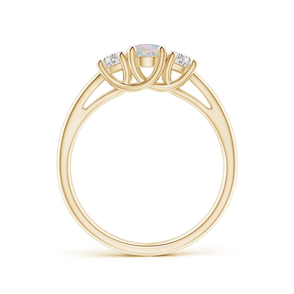 7x5mm AAAA Three Stone Oval Opal and Half Moon Diamond Ring in Yellow Gold side-1