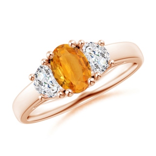 7x5mm A Oval Orange Sapphire Ring with Half Moon Diamonds in Rose Gold