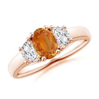 7x5mm AA Oval Orange Sapphire Ring with Half Moon Diamonds in 9K Rose Gold