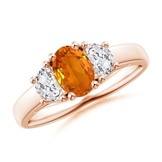 7x5mm AAA Oval Orange Sapphire Ring with Half Moon Diamonds in 9K Rose Gold
