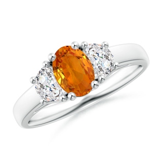 7x5mm AAA Oval Orange Sapphire Ring with Half Moon Diamonds in P950 Platinum
