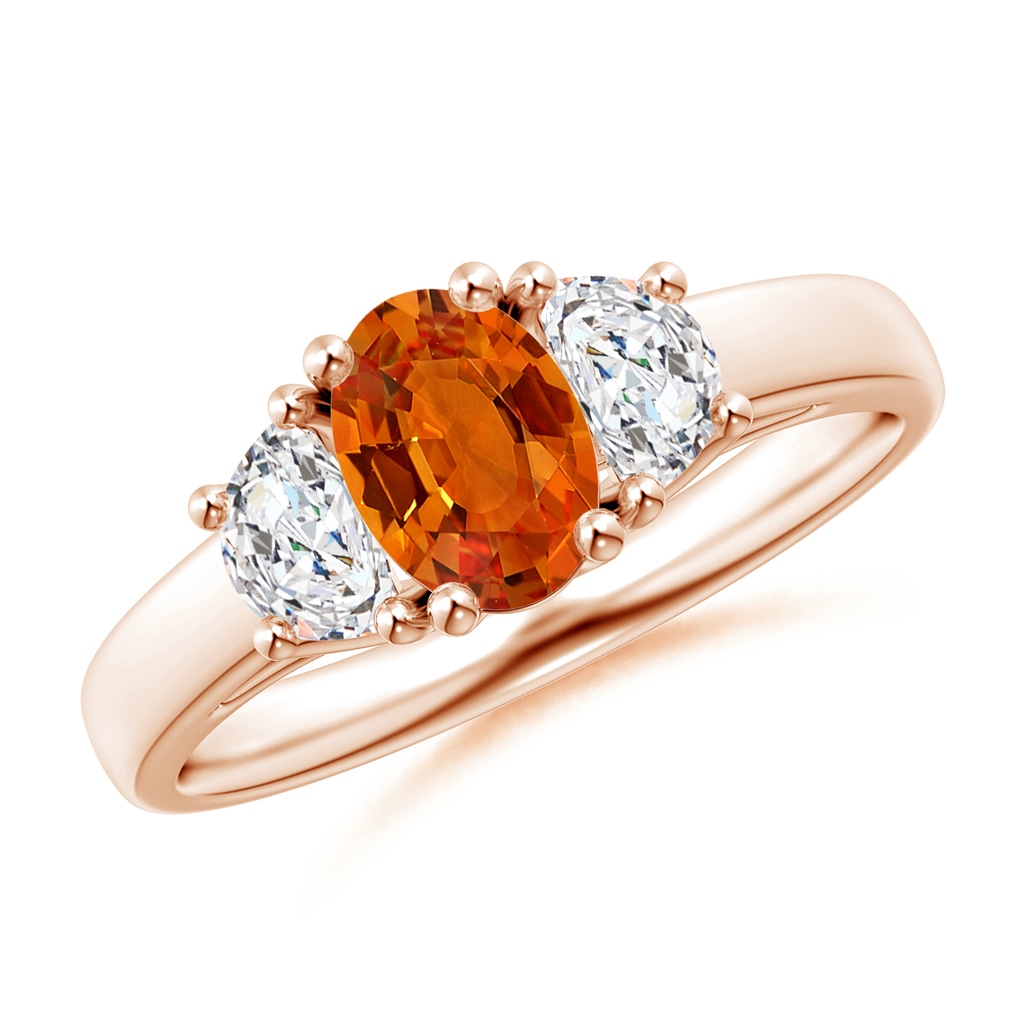 7x5mm AAAA Oval Orange Sapphire Ring with Half Moon Diamonds in Rose Gold