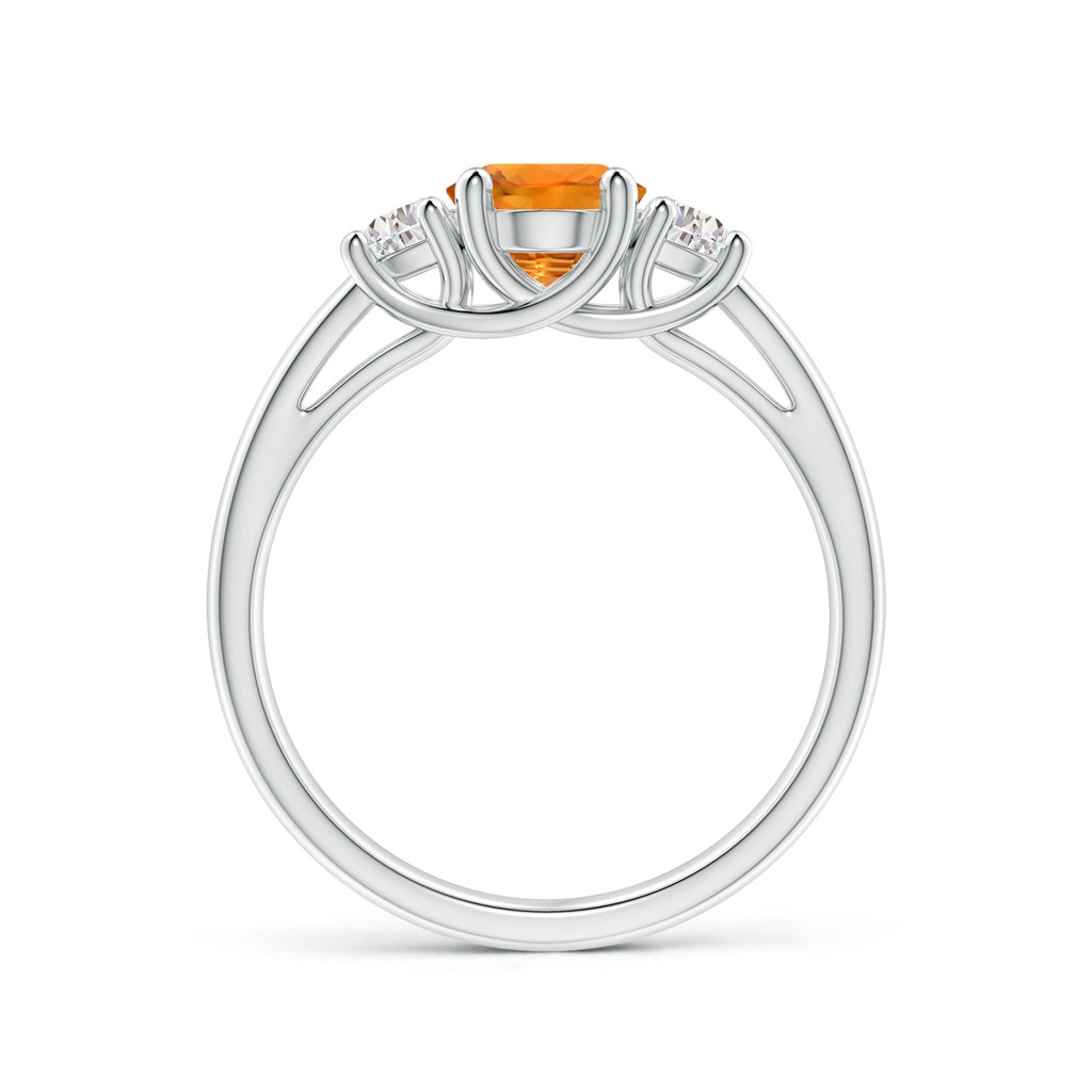 8x6mm AAA Oval Orange Sapphire Ring with Half Moon Diamonds in White Gold Side-1