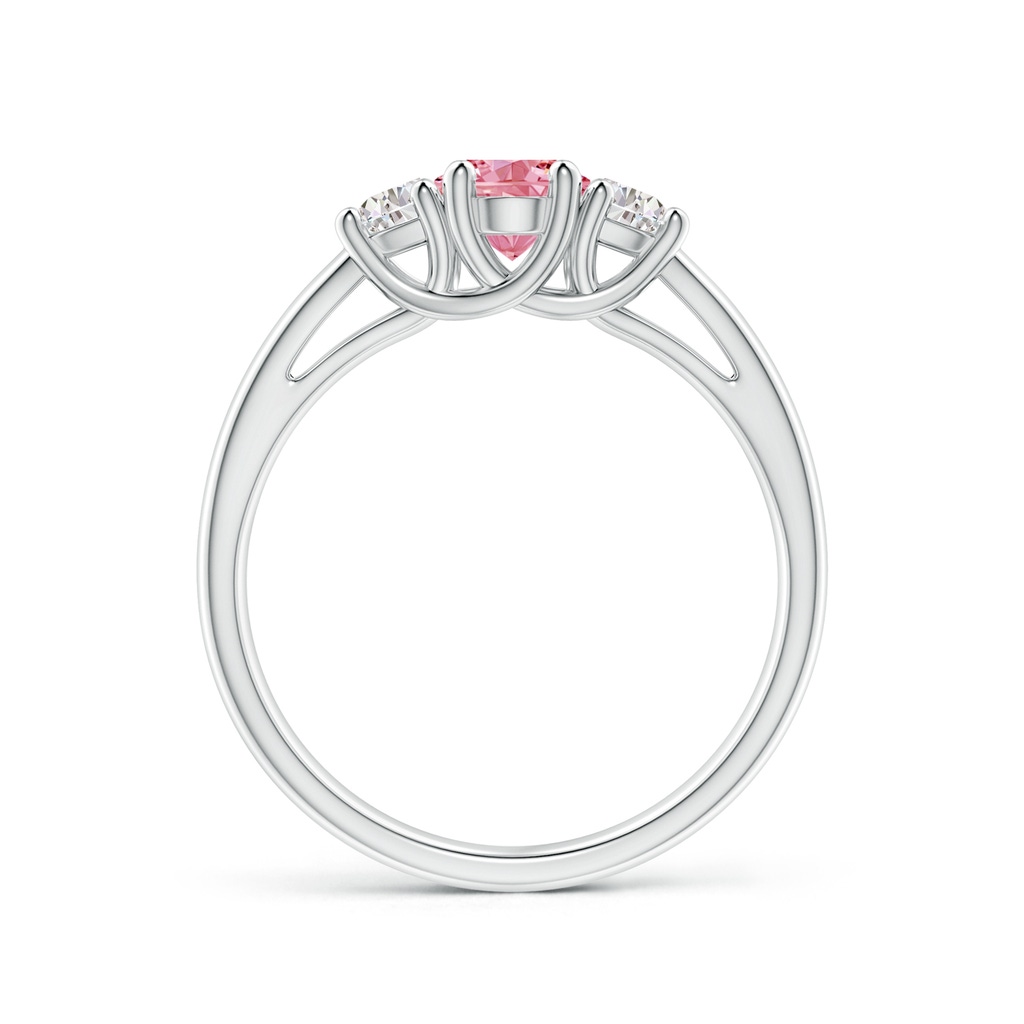 7x5mm AAAA Three Stone Oval Fancy Intense Pink and Half Moon White Diamond Ring in P950 Platinum - side 199