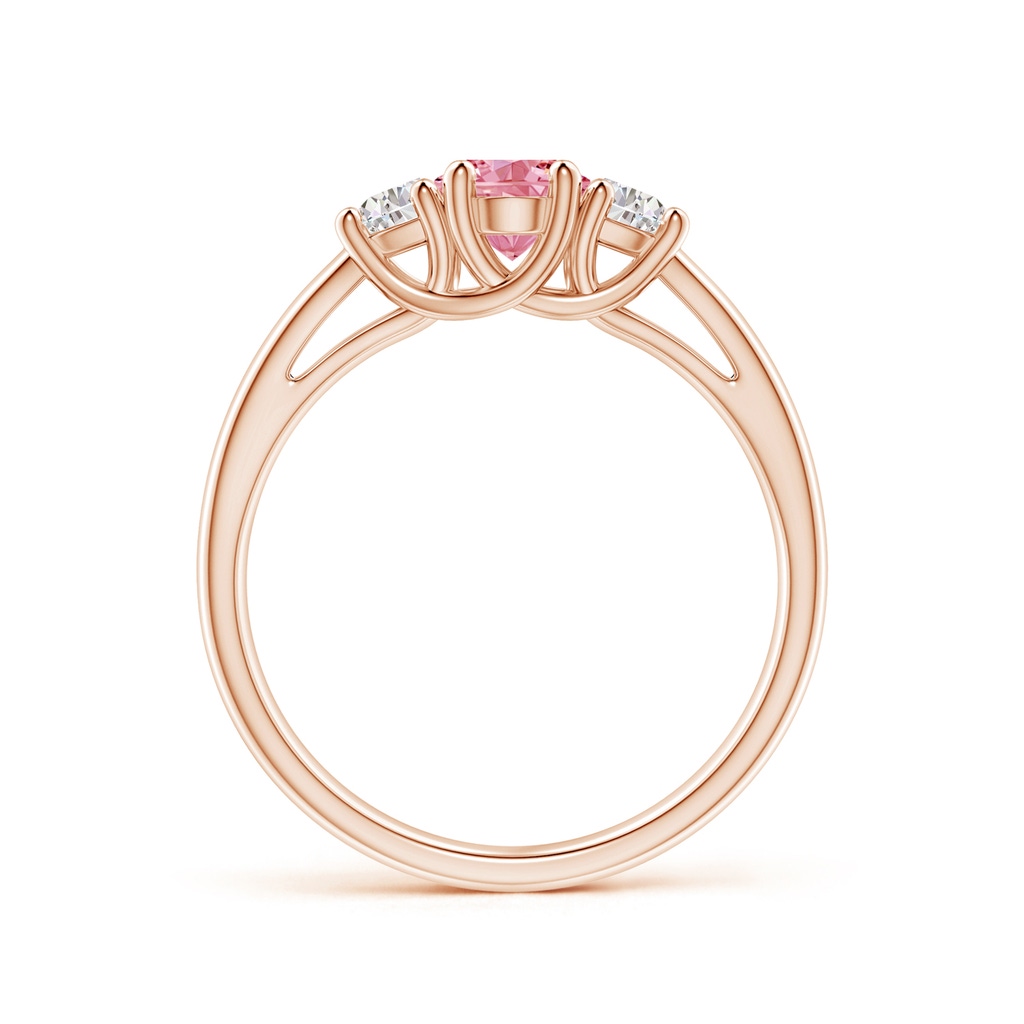 7x5mm AAAA Three Stone Oval Fancy Intense Pink and Half Moon White Diamond Ring in Rose Gold - side 199