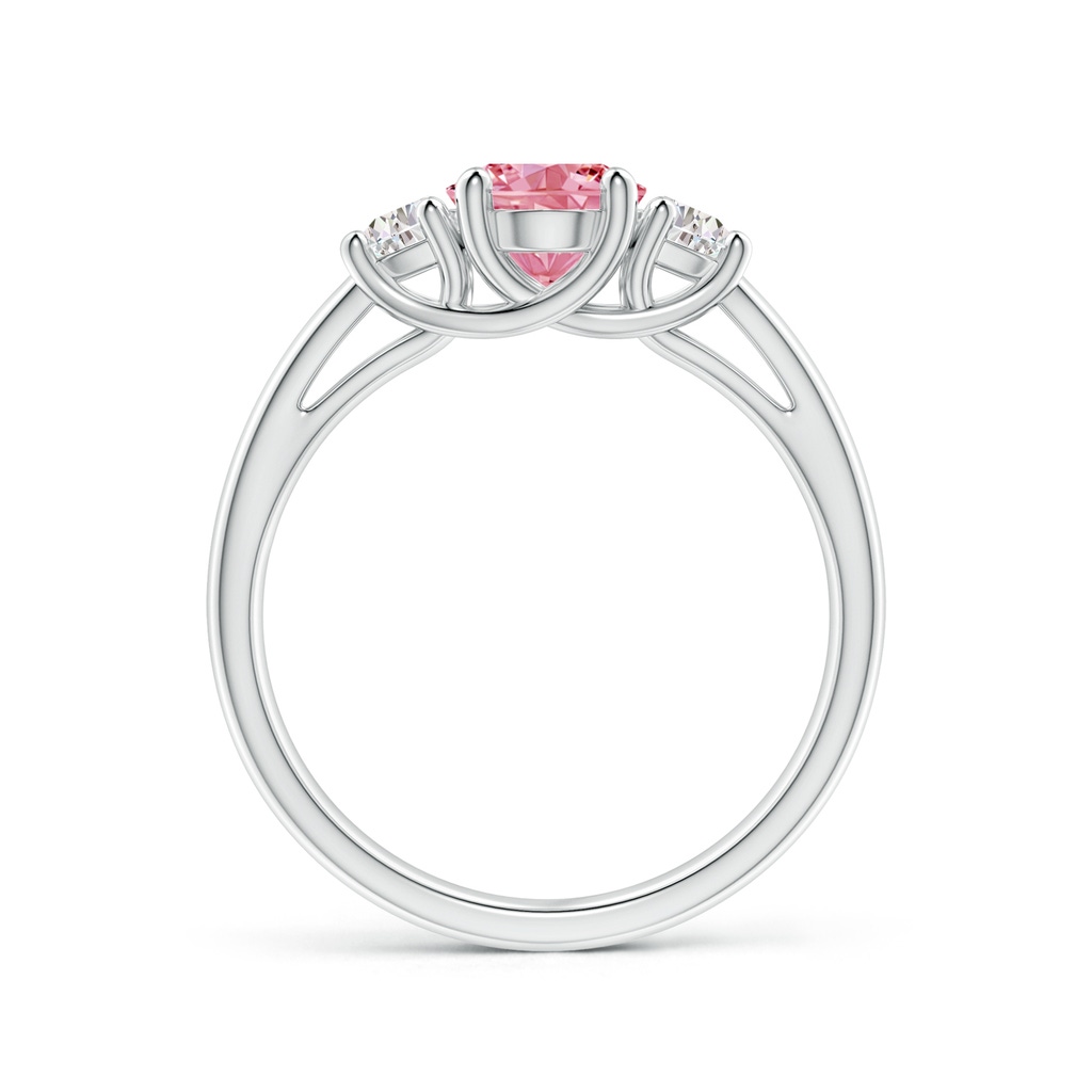 8x6mm AAAA Three Stone Oval Fancy Intense Pink and Half Moon White Diamond Ring in White Gold - side 199