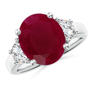 12x10mm A Three Stone Oval Ruby and Half Moon Diamond Ring in P950 Platinum