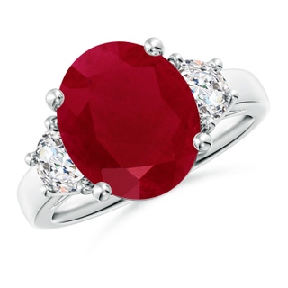 12x10mm AA Three Stone Oval Ruby and Half Moon Diamond Ring in P950 Platinum