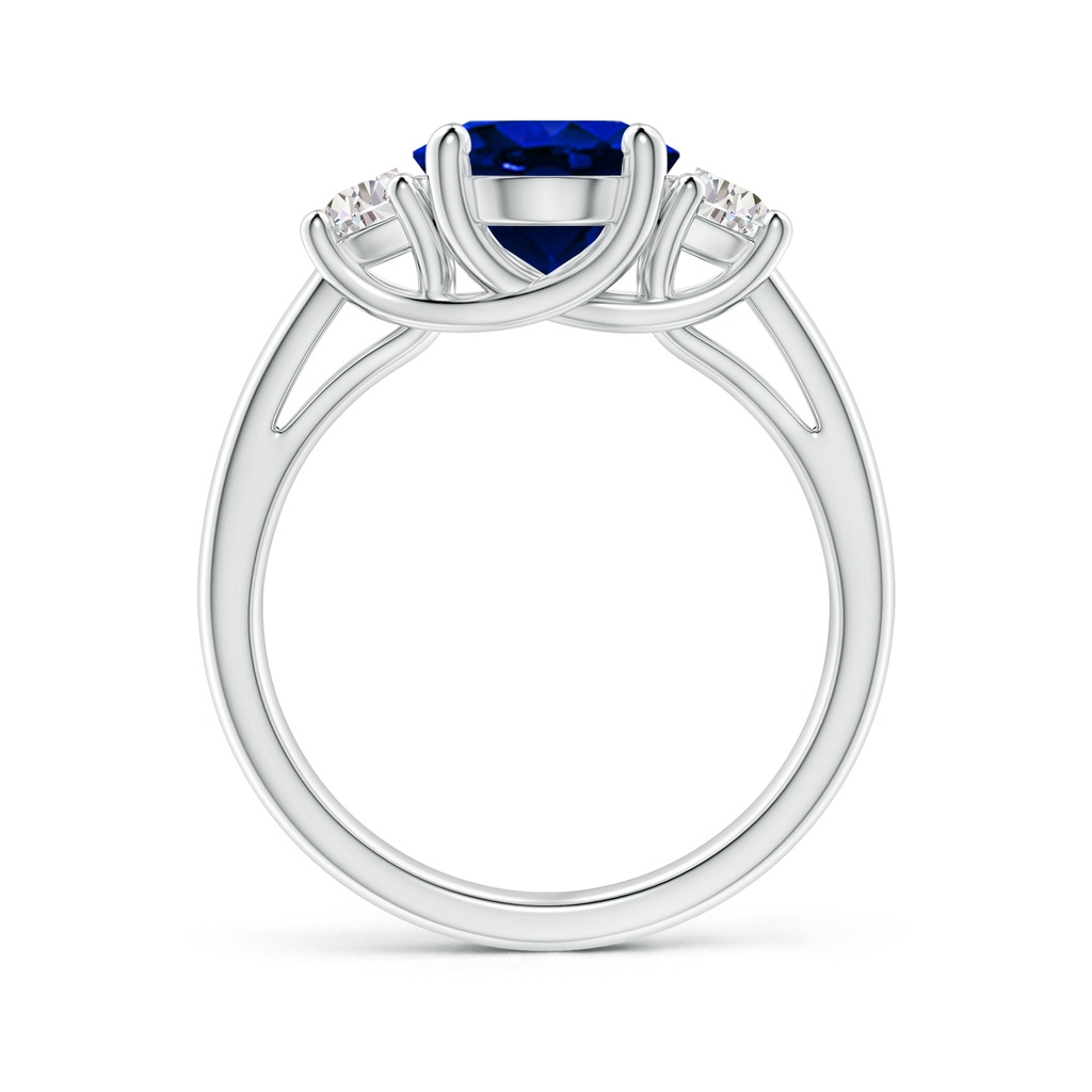 10x8mm AAAA 3 Stone Oval Blue Sapphire and Half Moon Diamond Ring in P950 Platinum Side 199