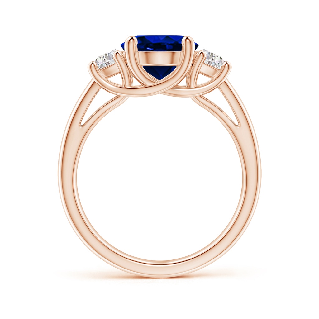 10x8mm Lab-Grown 3 Stone Oval Blue Sapphire and Half Moon Diamond Ring in Rose Gold - side 199