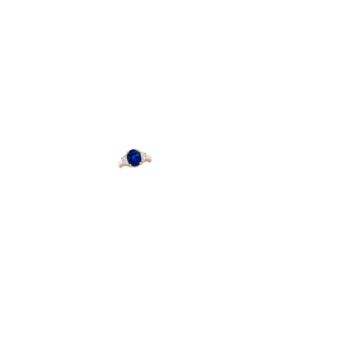 10x8mm AAAA 3 Stone Oval Blue Sapphire and Half Moon Diamond Ring in Rose Gold - body_hand