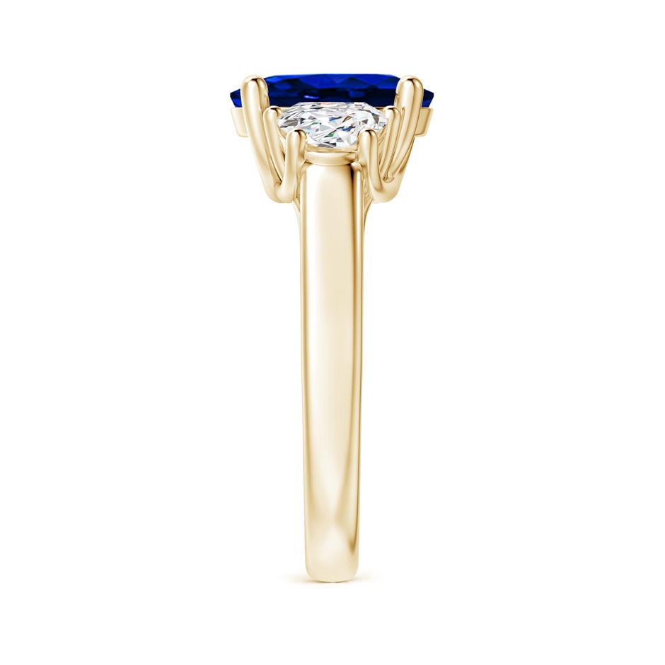 10x8mm Lab-Grown 3 Stone Oval Blue Sapphire and Half Moon Diamond Ring in Yellow Gold side 299