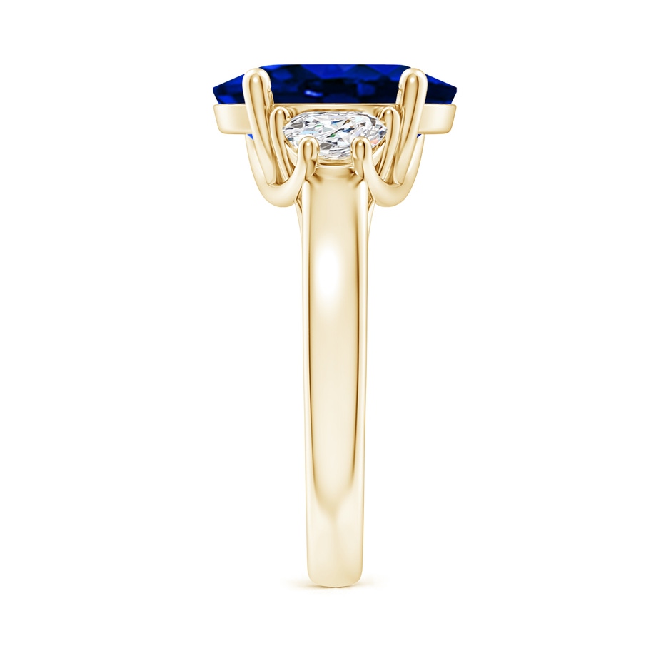 12x10mm Lab-Grown 3 Stone Oval Blue Sapphire and Half Moon Diamond Ring in Yellow Gold side 299
