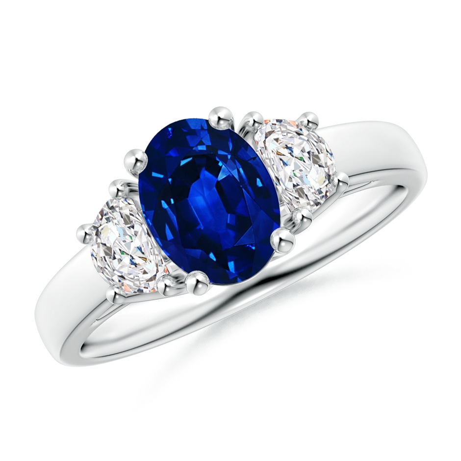 8x6mm Lab-Grown 3 Stone Oval Blue Sapphire and Half Moon Diamond Ring in P950 Platinum 