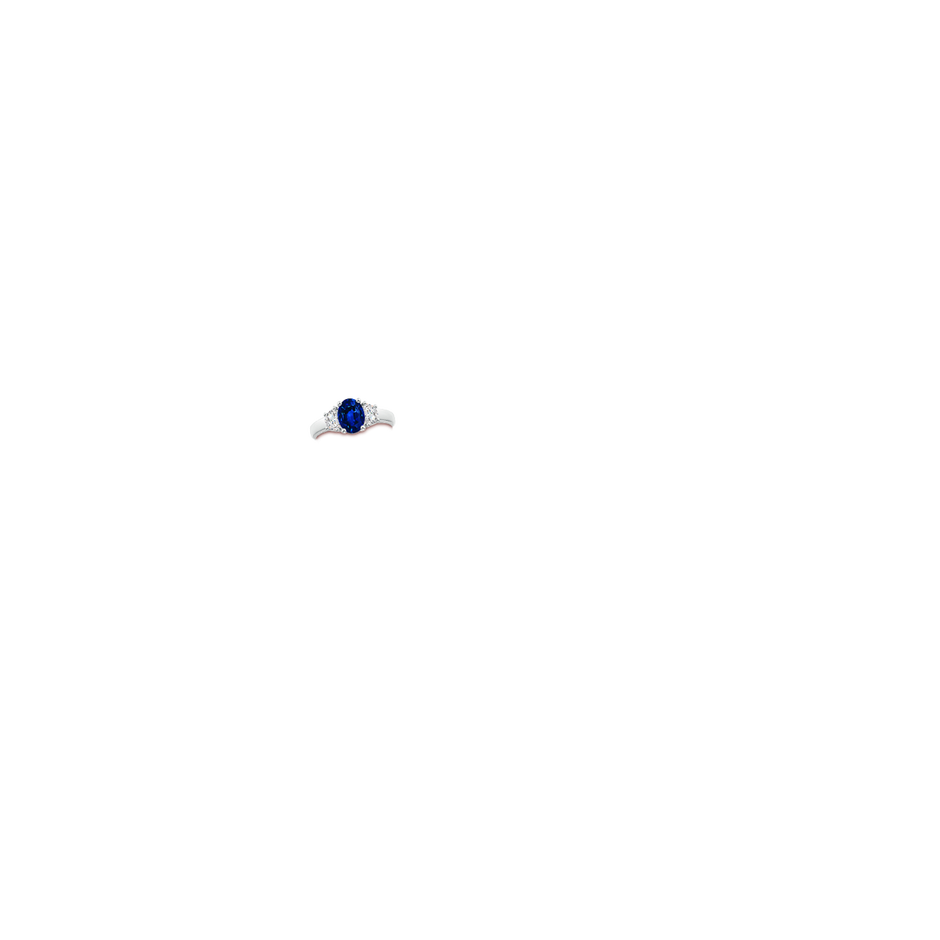 8x6mm Lab-Grown 3 Stone Oval Blue Sapphire and Half Moon Diamond Ring in P950 Platinum hand