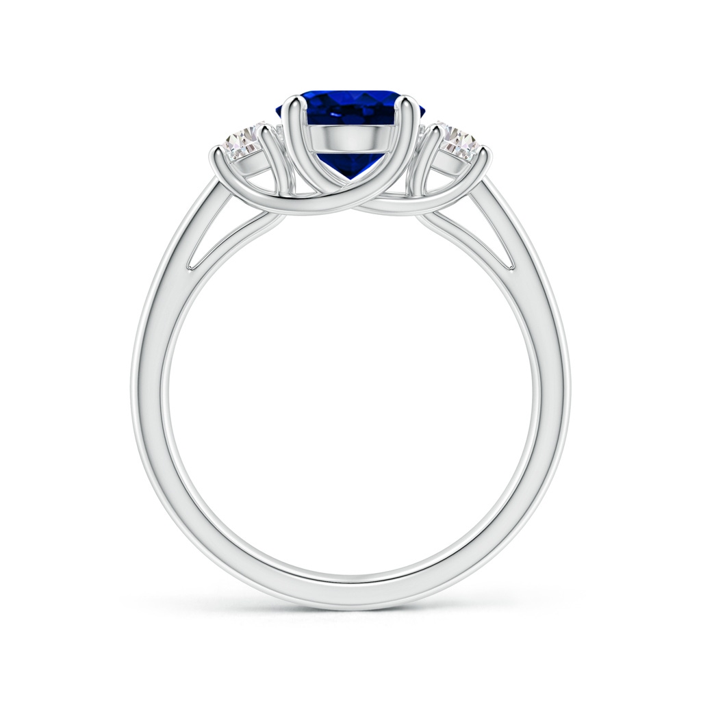 9x7mm Lab-Grown 3 Stone Oval Blue Sapphire and Half Moon Diamond Ring in White Gold - side 199